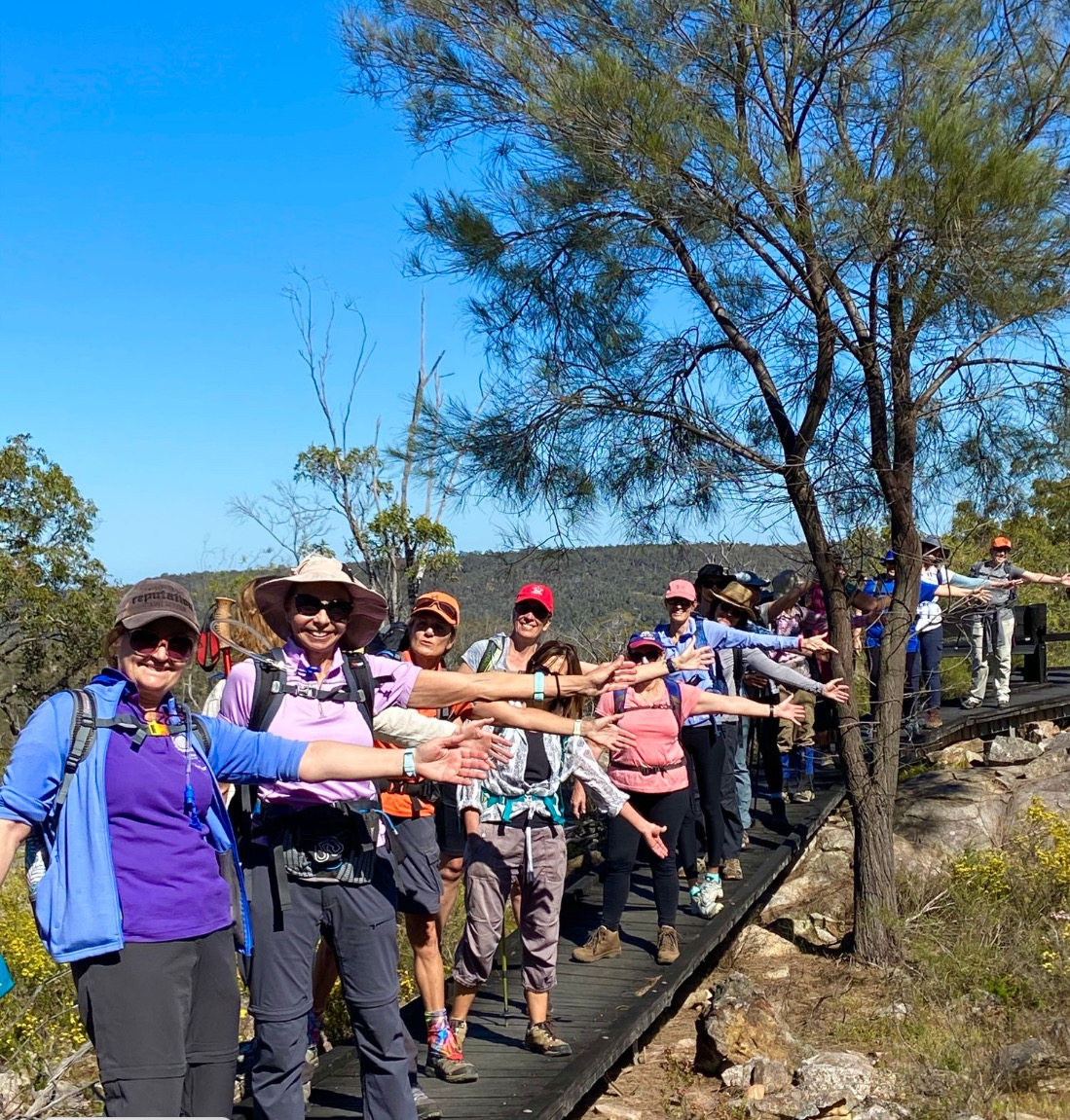 Hiking with a group along the trail in Paruna Wildlife Sanctuary, Gidgegannup