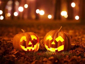 Two Jack O'Lantern's made from pumpkins