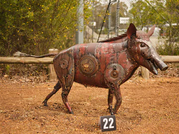 A welded wild boar made from repurposed materials