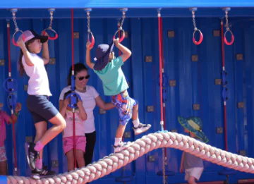 Children on play equipment